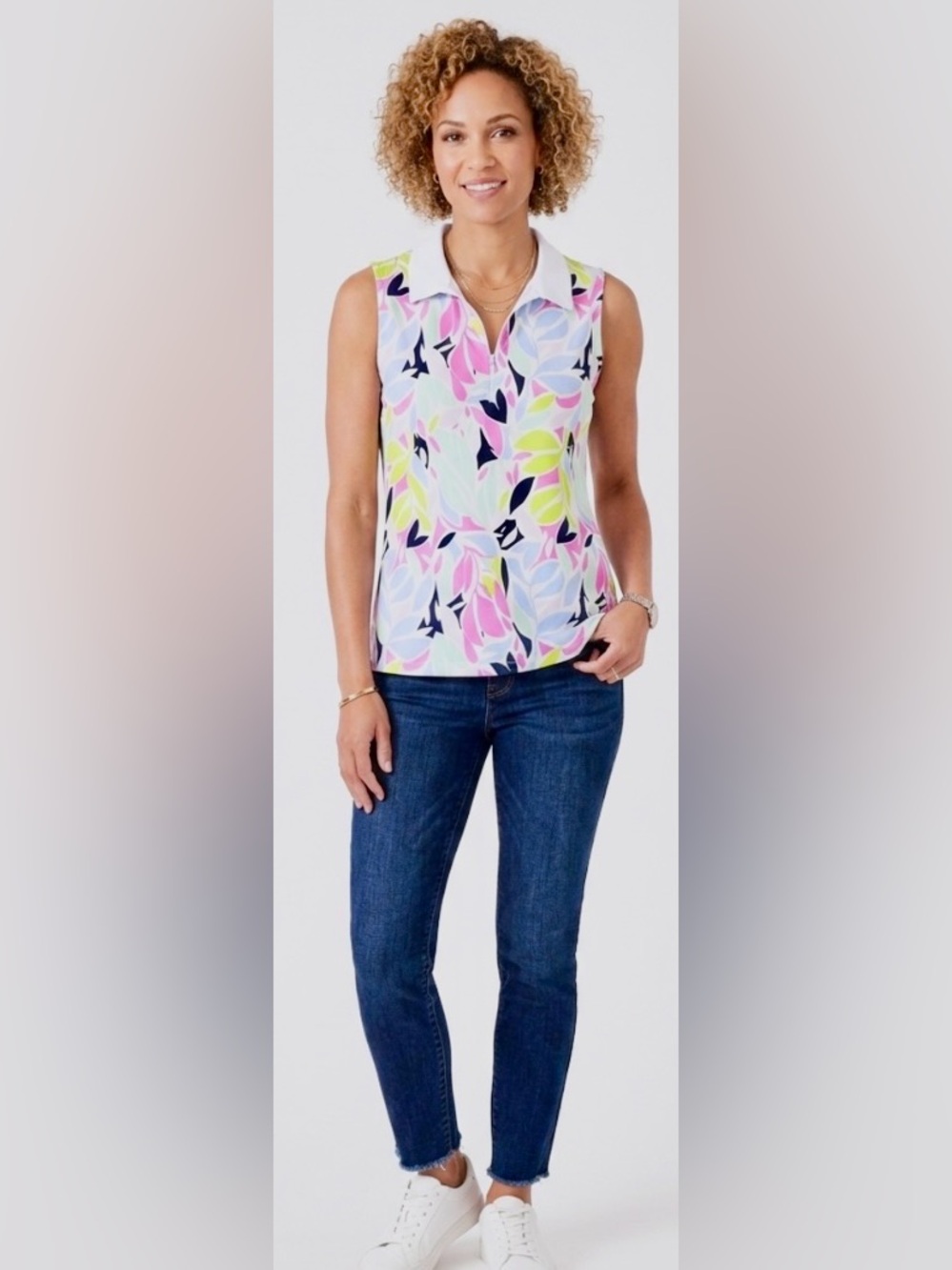 Tommy Bahama Golf Woman’s Pastel Floral Collared Sleeveless Top